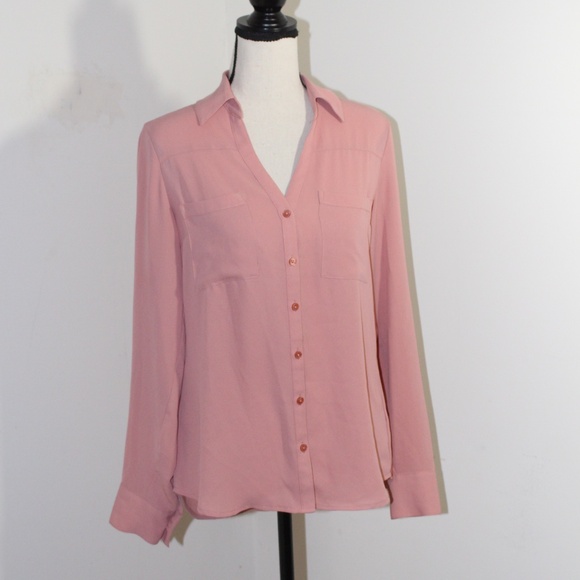Express, salmon color blouse long sleeve that can roll up and button to 3/4 - Picture 1 of 5